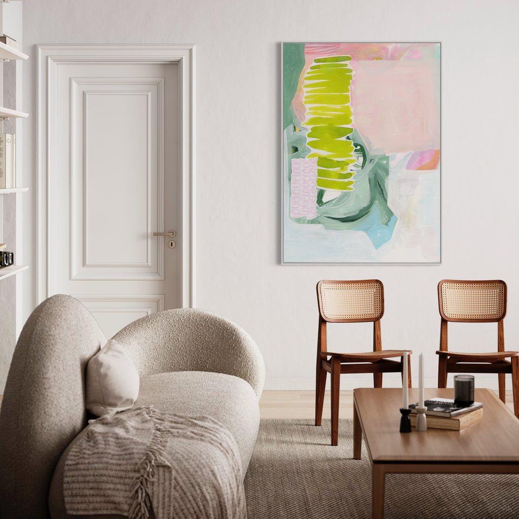 Discover the authentic journey of self-expression with Henriette Visscher's modern abstract art, offering a touch of rebellion and love for your living room.