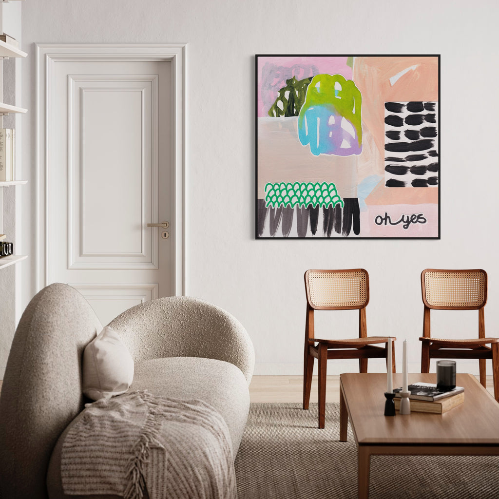 Transform your space with the playful and colorful abstract art of Henriette Visscher, a Dutch artist from Zwolle, perfect for adding joy and rebellion.