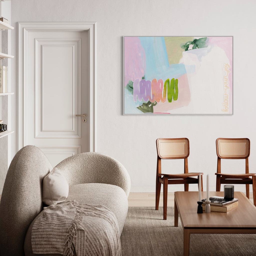 Discover the authentic journey of self-expression with Henriette Visscher's modern abstract art, offering a touch of Dutch charm and love for your living room.